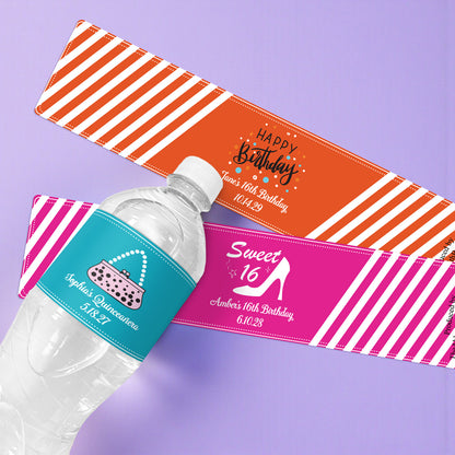 Sweet 16 or Mis Quince Personalized Water Bottle Labels - Set of 12