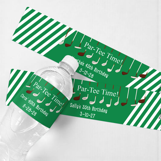 Par Tee Time Personalized Water Bottle Labels - Set of 12