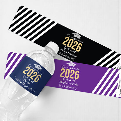 Congrats Grad Personalized Water Bottle Labels - Set of 12