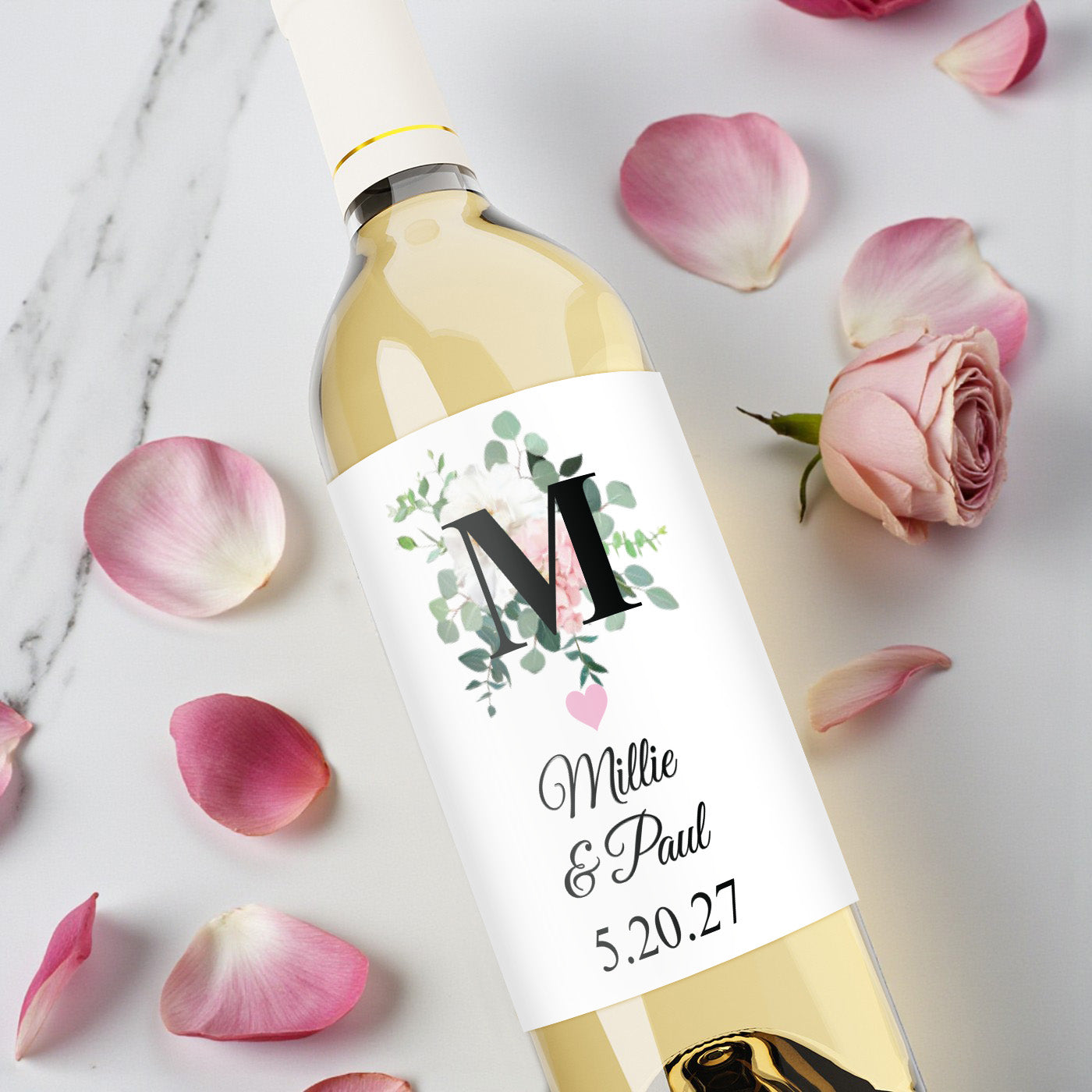 Initial Spring Flowers Personalized Wine Bottle Labels - Set of 12