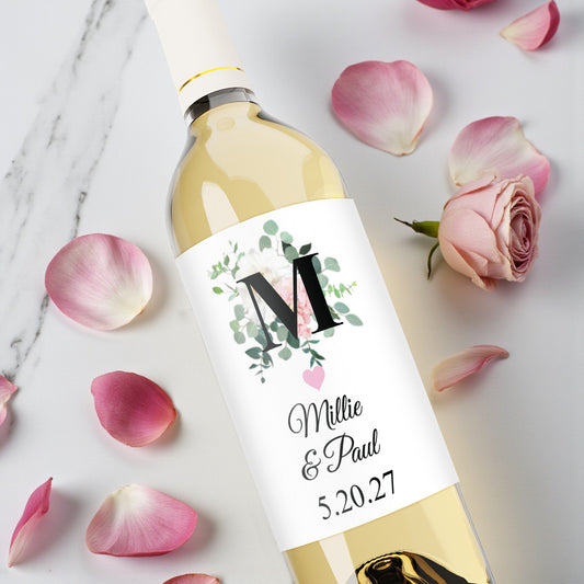 Initial Spring Flowers Personalized Wine Bottle Labels - Set of 12