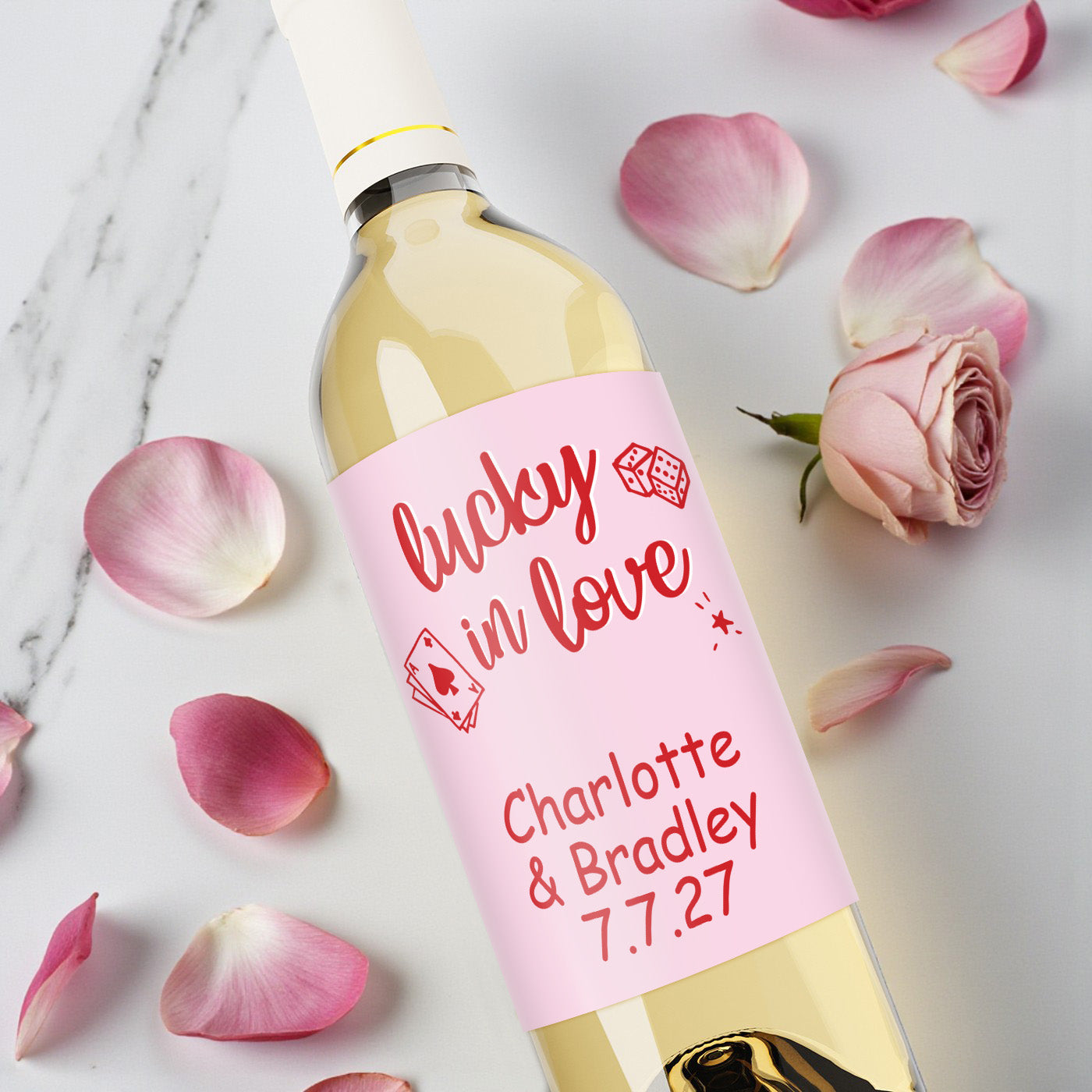 Lucky In Love Personalized Wine Bottle Labels - Set of 12