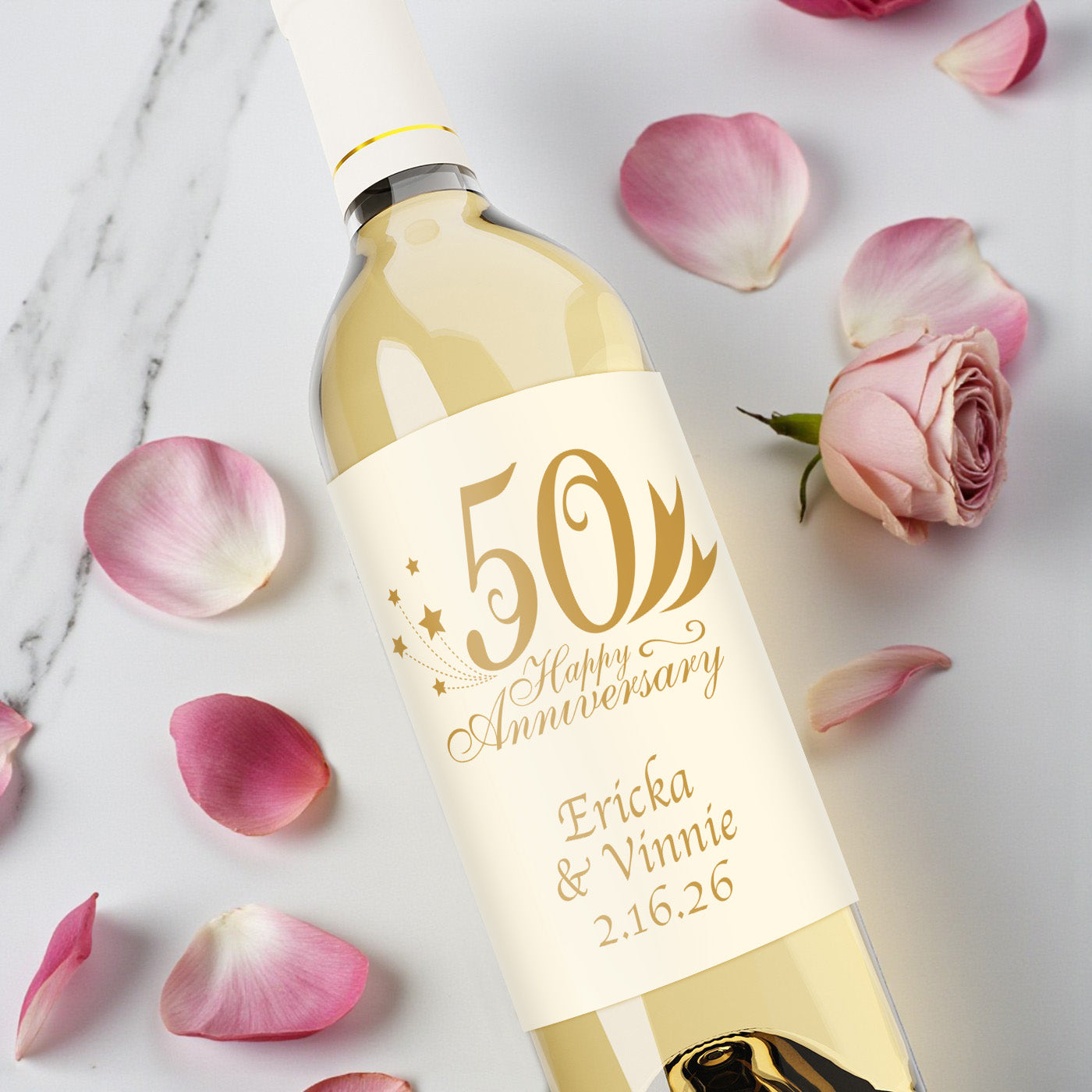 50th Wedding Anniversary Personalized Wine Bottle Labels - Set of 12