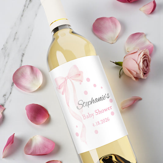 Pink Bow Personalized Wine Bottle Labels - Set of 12