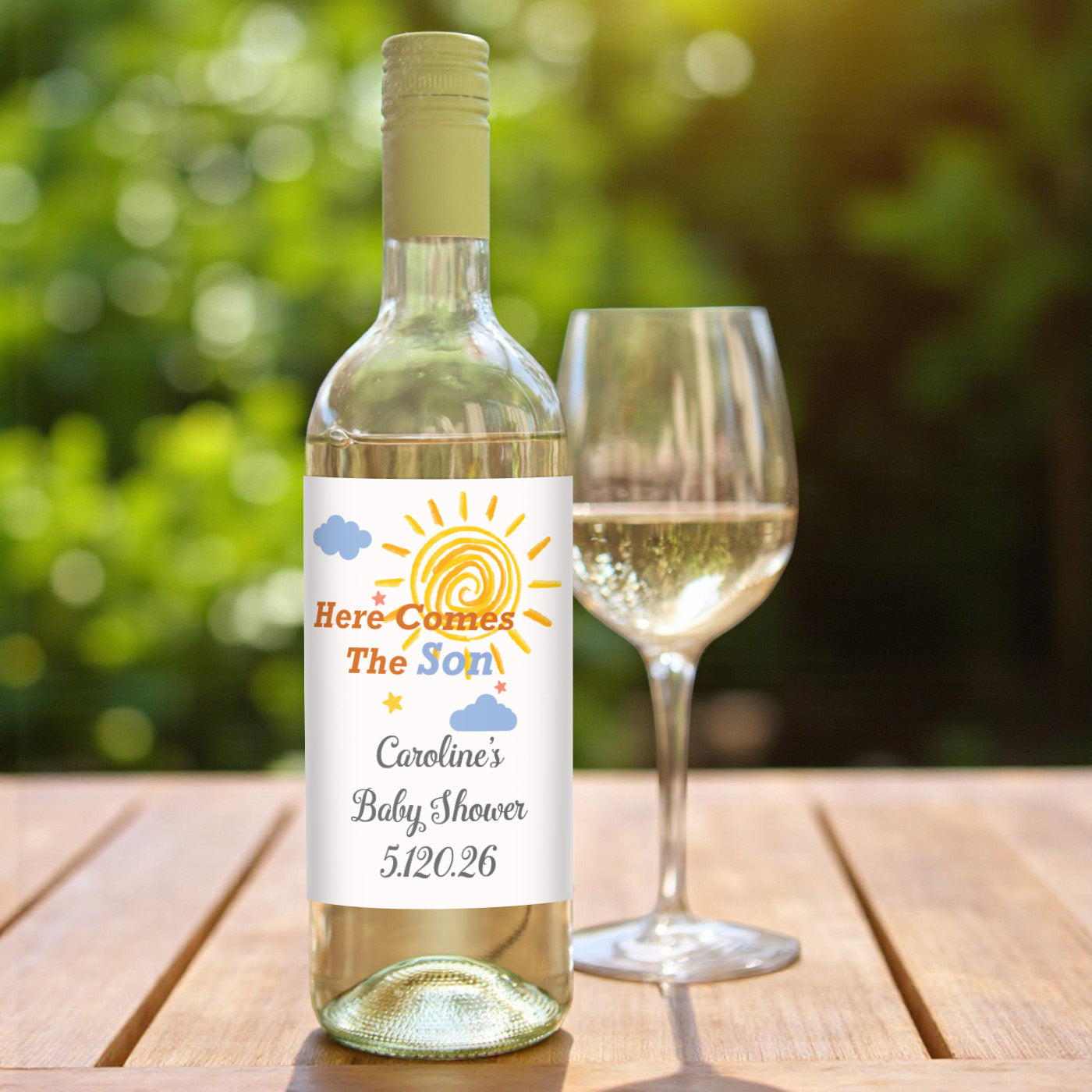Here Comes The Son Personalized Wine Bottle Labels - Set of 12
