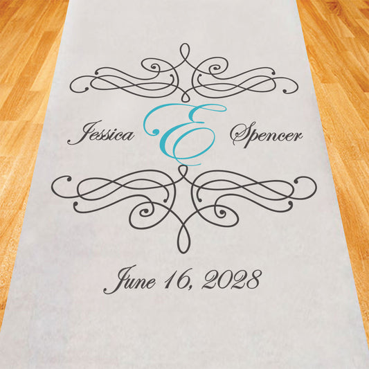 Elegant Script Monogram Personalized Wedding Aisle Runner