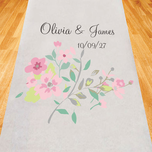 Floral Personalized Wedding Aisle Runner