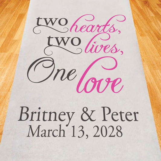 Two Hearts, Two Lives, One Love Personalized Wedding Aisle Runner