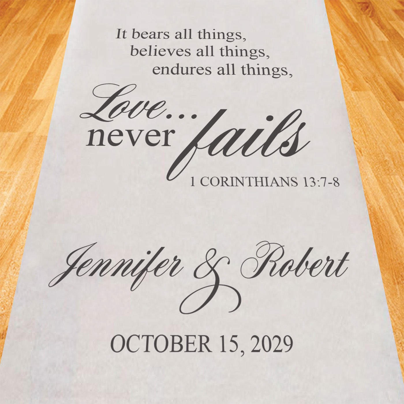 Love Never Fails Personalized Wedding Aisle Runner