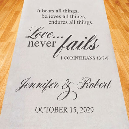 Love Never Fails Personalized Wedding Aisle Runner