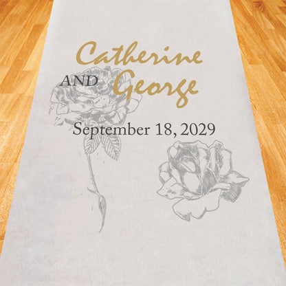 Hand Drawn Rose Personalized Wedding Aisle Runner
