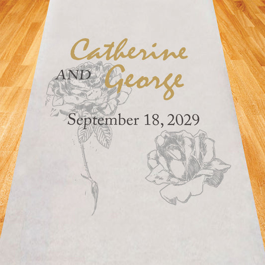 Hand Drawn Rose Personalized Wedding Aisle Runner