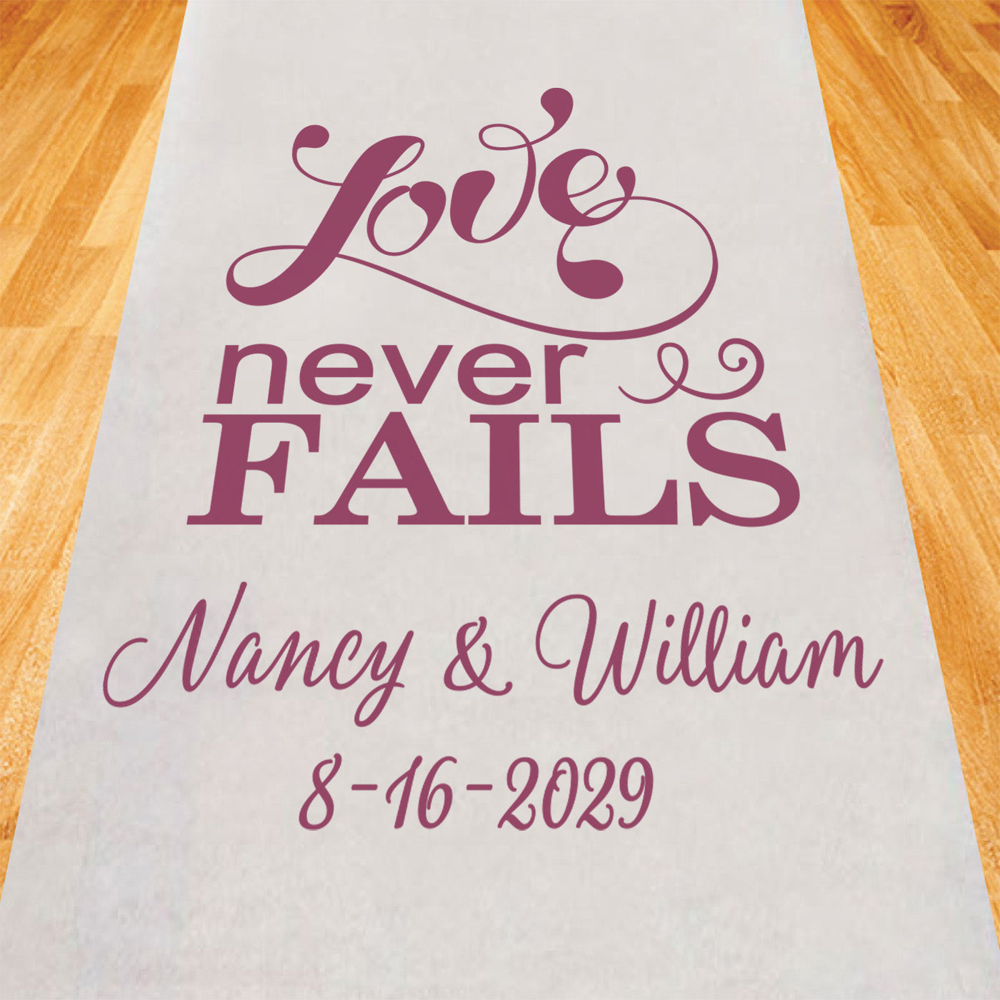 Love Never Fails Personalized Wedding Aisle Runner