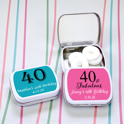 40th Birthday Personalized Mint Tins - Set of 10