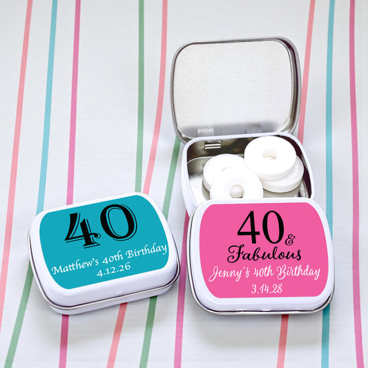 40th Birthday Personalized Mint Tins - Set of 10