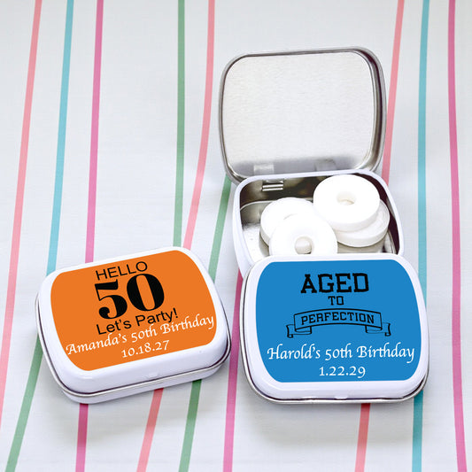 50th Birthday Personalized Mint Tins - Set of 10