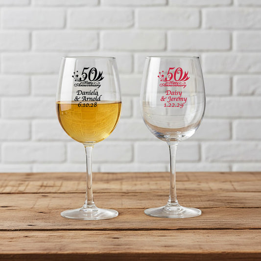 50th Wedding Anniversary Personalized Wine Glass with Stem - Set of 24