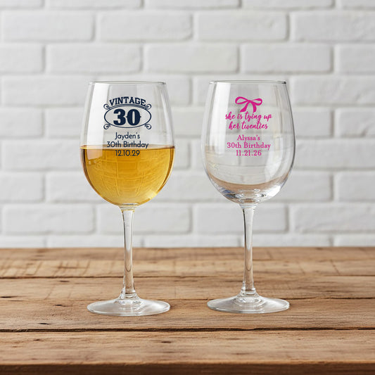 30th Birthday Personalized Wine Glass with Stem - Set of 24
