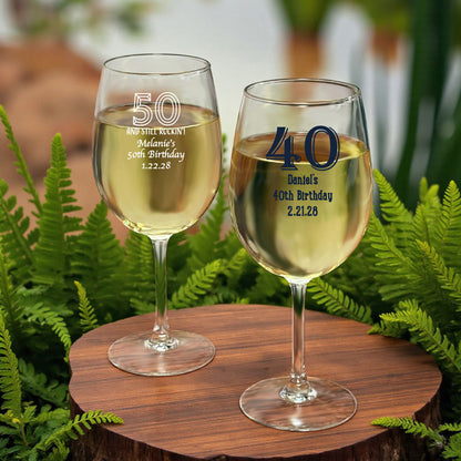 40th Birthday Personalized Wine Glass with Stem - Set of 24