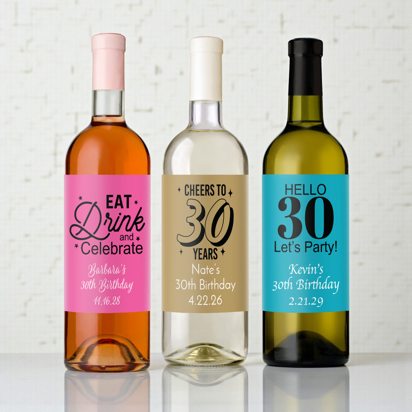 30th Birthday Personalized Wine Bottle Labels - Set of 12