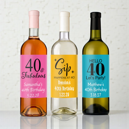40th Birthday Personalized Wine Bottle Labels - Set of 12