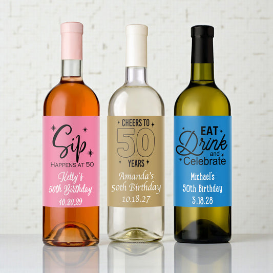 50th Birthday Personalized Wine Bottle Labels - Set of 12