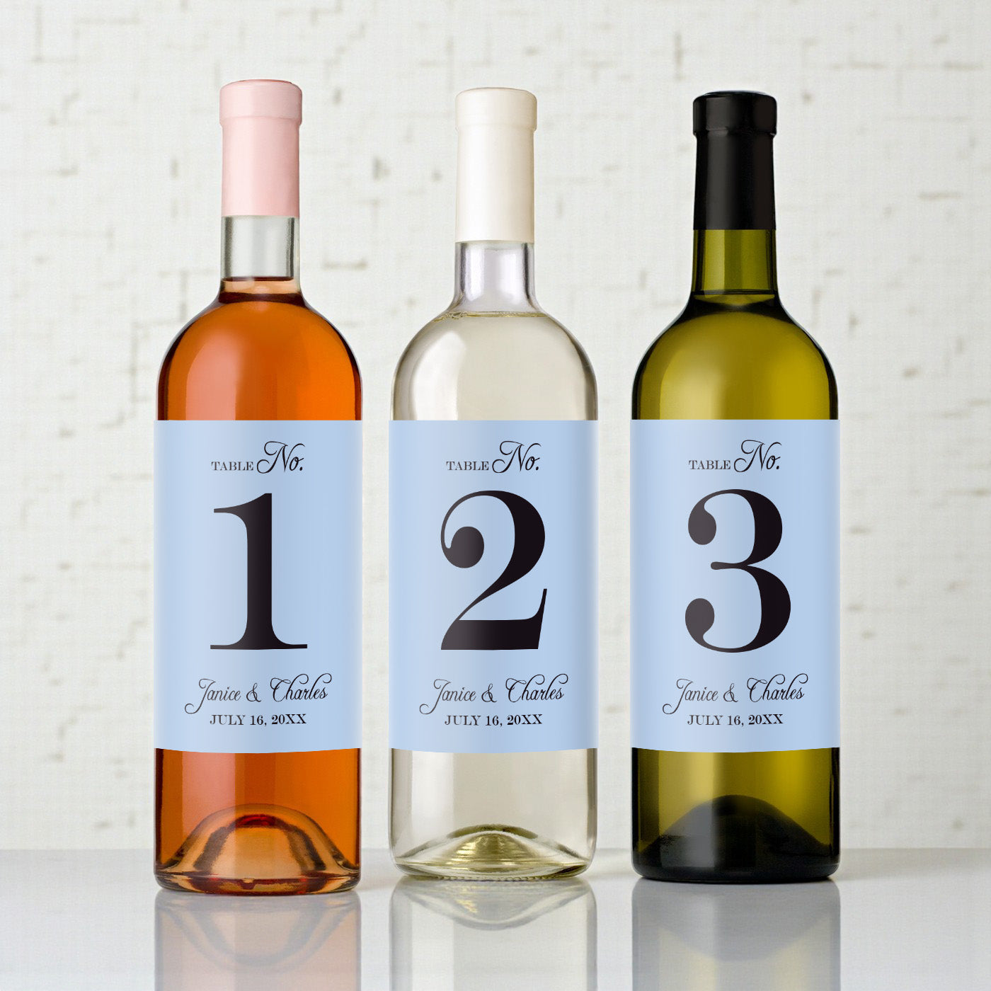 Table No. Personalized Wine Bottle Labels - Set of 12