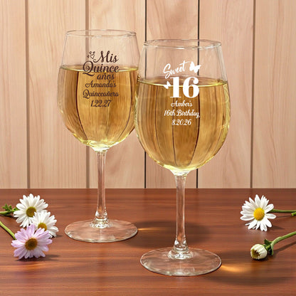 Sweet 16 or Mis Quince Personalized Wine Glass with Stem - Set of 24