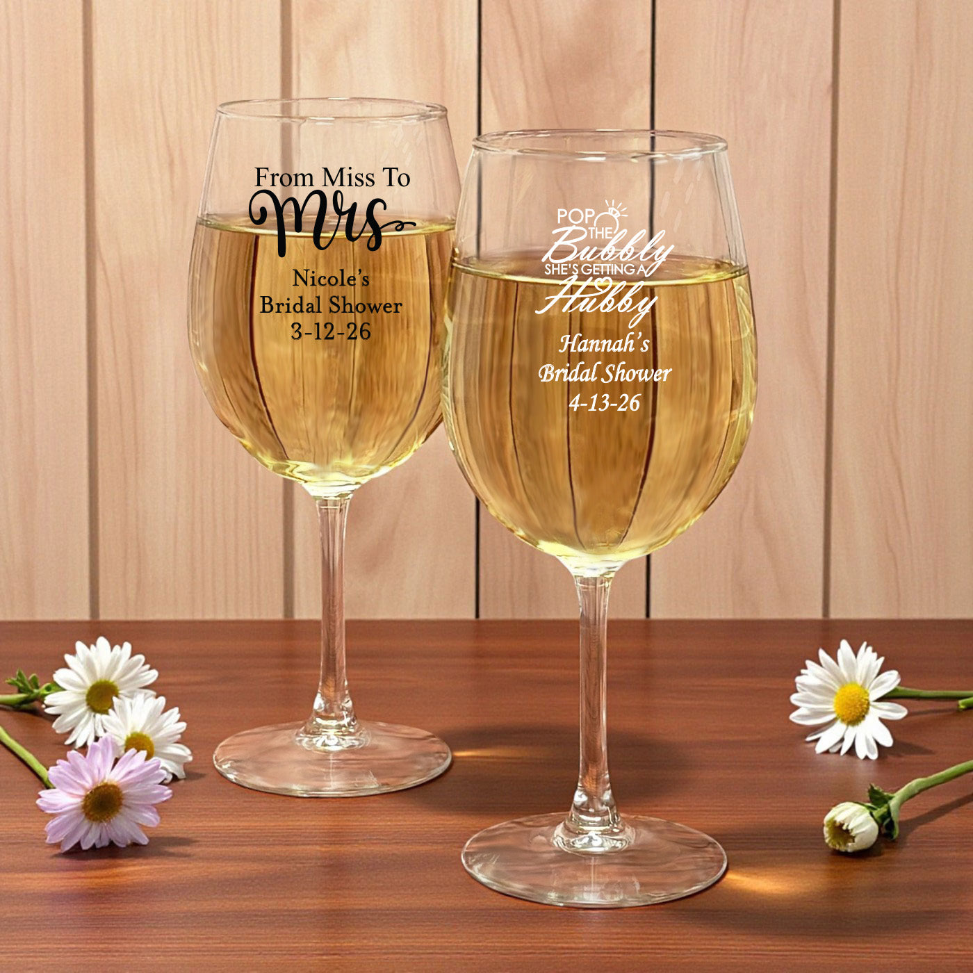 Bridal Shower Personalized Wine Glass with Stem - Set of 24